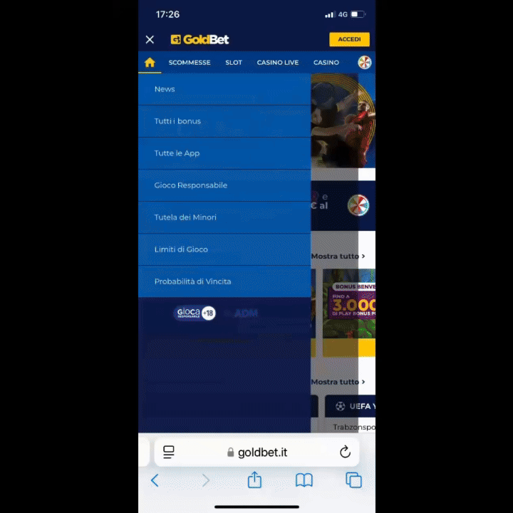 TUTTE LE APP GOLDBET DA SCARICARE SU MOBILE ANDROID E IOS visual data 6